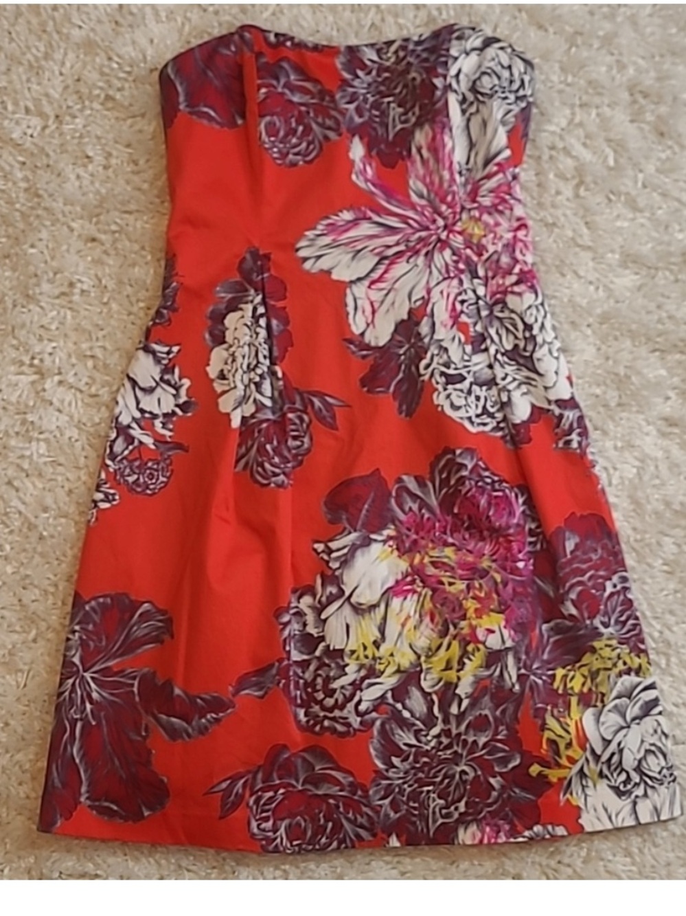 Anthropologie Strapless Red Floral Mini Dress